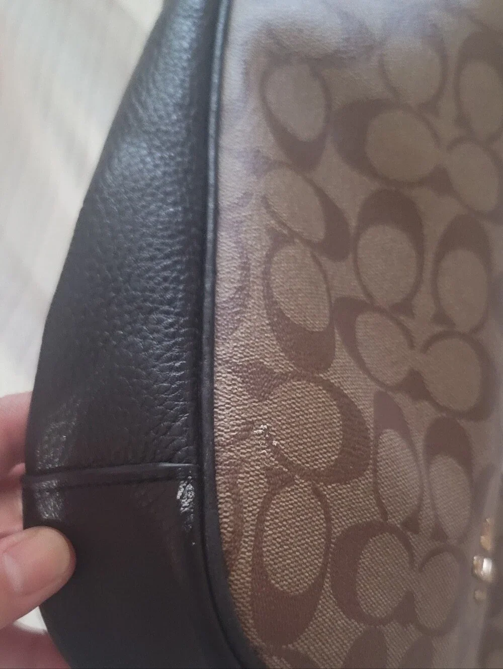 Coach Brown Signature Canvas Crossbody with Black Leather Trim
